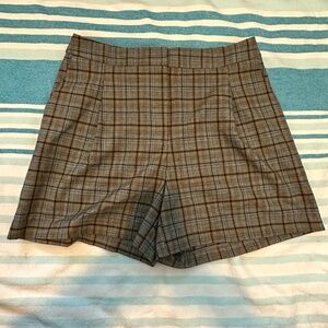 NEW Plaid Pleated High Waisted Brown/Blue Shorts